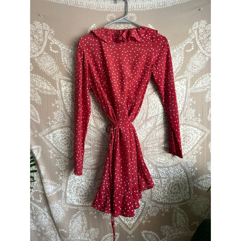Realisation Par The Alexandra Red Star 100% Silk Wrap Mini Dress Size Small - Picture 7 of 7